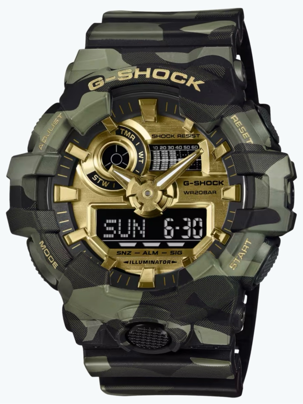 G-Shock Green Camouflage and Gold Digital-Analog Watch